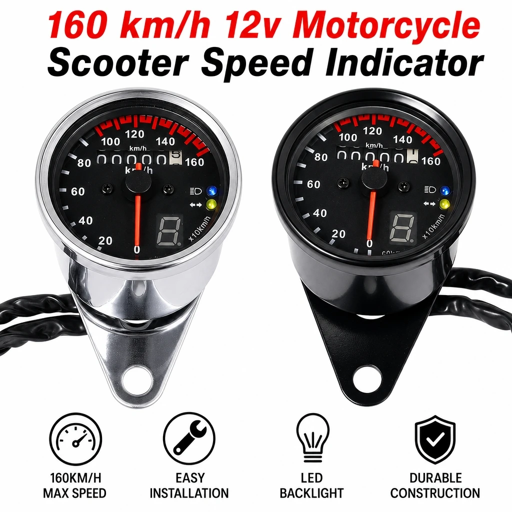 12V Motorcycle Speedometer 0-160km/h with Gear Indicator Backlight Odometer For Harley Iron Horse Dadi Eagle Retro Cruiser Modif
