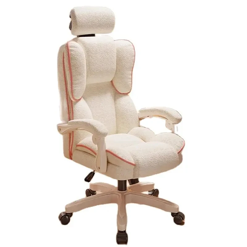 2024 New Computer Chair Girls Warm Lamb Fleece Bedroom Dormitory Sofa Chair Home Office Can Lie Rotating Anchor Game Chair