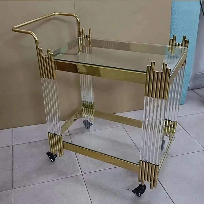 Modern stainless steel dining car Hotel restaurant service Food delivery wine cart Acrylic double-layer mobile trolley side few