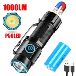 Ultra parlak Mini P50 LED el feneri açık hava şapkası klip kuyruk mıknatıs ile meşale USB C şarj edilebilir kamp avcılık acil durum lambası