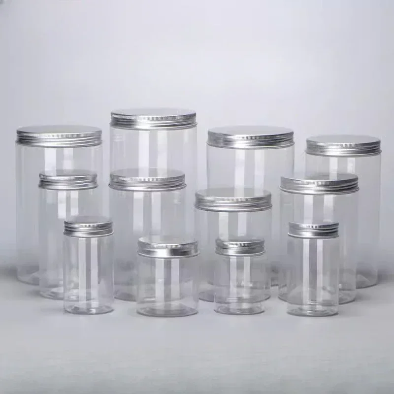 10pcs Aluminum Silver Lid Sealed Jar Food Grade Transparent PET Empty Plastic Bottle Snack Candy Biscuit Storage Packing Bucket