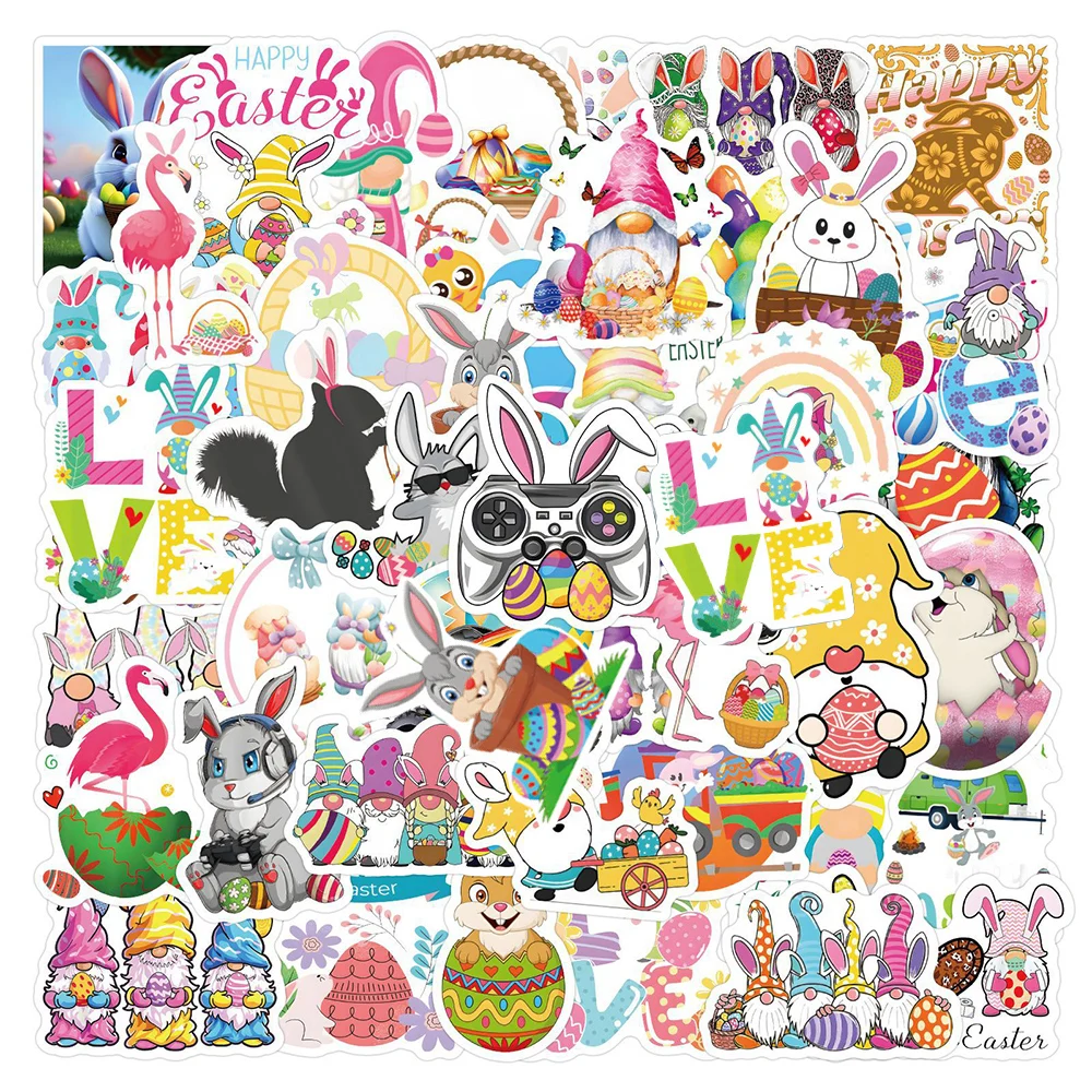 10/30/50/110pcs Aesthetic Easter Egg Rabbit Graffiti Stickers Cute Cartoon PVC Decals Sticker for Kids DIY Luggage Scrapbooking