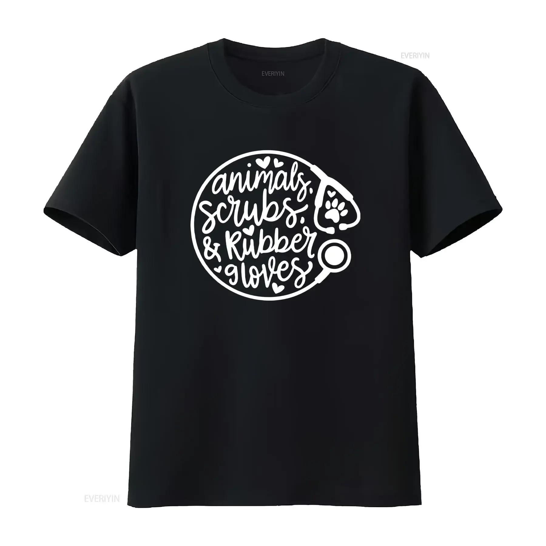 Funny Veterinary Animals Scrubs Rubber Gloves Line Art Print Casual T Shirt vintage Washed Slightly fashion Unisex Breathable