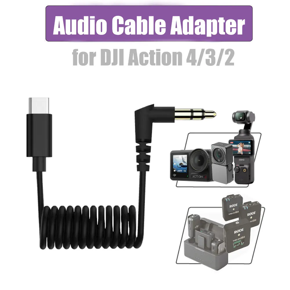 Audio Cable Adapter For DJI Pocket/Action 4/3 Microphone Adapter Type-c to 3.5mm Microphones Mic Audio Adapter Line Accessories