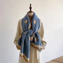 Happy Birds Soft Acrylic Cashmere Scarf Double Sides Shawl Winter Neckerchief Wraps Summer Air Conditioner Cape Women Gift