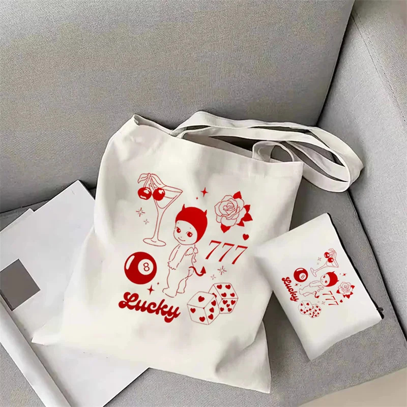 سوني الملاك حمل حقيبة Kewpie الكروب حقيبة كتب سوني الملاك ميرش محظوظ فتاة ايكو قماش حمل الشيطان سوني حقيبة تسوق قابلة لإعادة الاستخدام