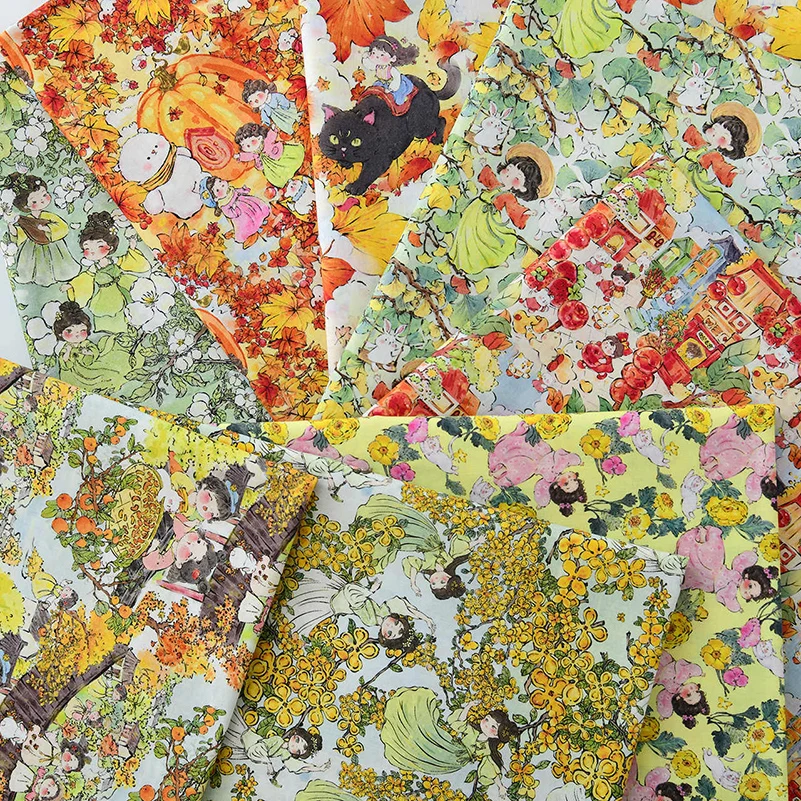 Pure Cotton Fabric Chinese Style 60s Thin Handmade DIY fro Sewing Clothing Skirt by Half Meter
