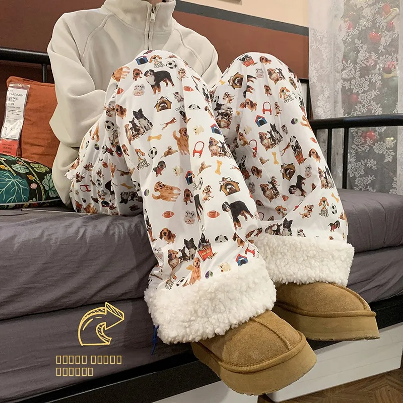 

Утепленные мужские зимние брюки из хлопка с принтом под овчину, прямые, длинные, для активного отдыха в холодную погоду, устойчивые к морозу