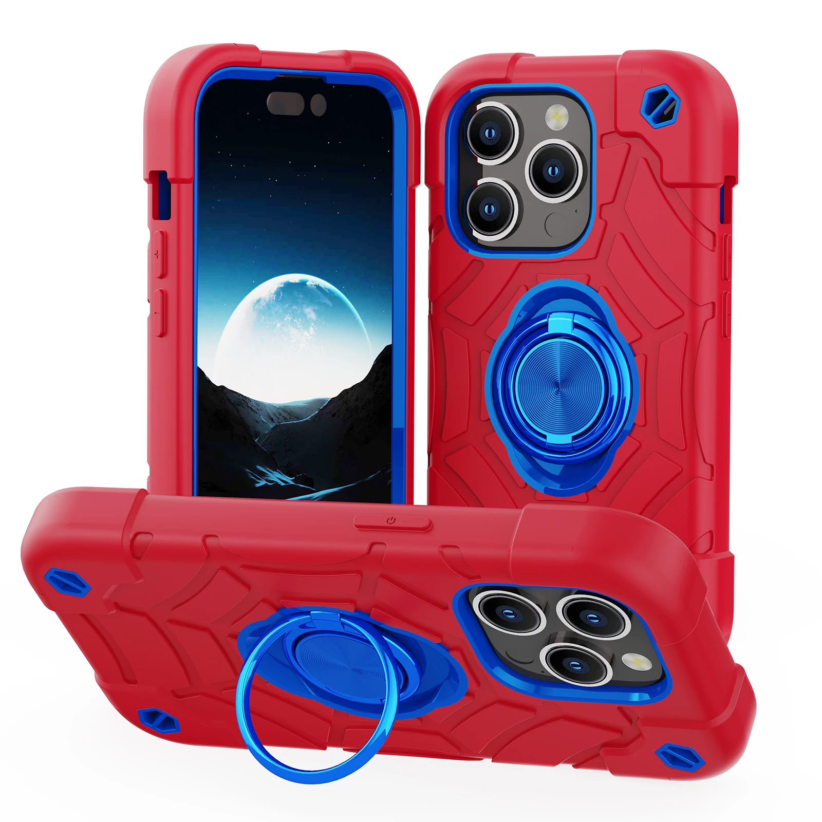

Armor Bumper Shockproof Phone Case for iPhone 13 6 7 8 Rugged Ring Holder Hard PC Cover for iPhone 14 15 Pro Max Plus