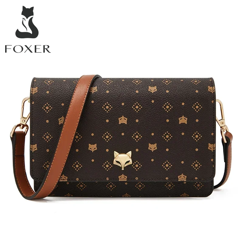 FOXER Brand Prints Women PVC Crossbody Shoulder Bag Female Fashion PU Leather Flap Messenger Bags Female Long Wallet&Card Holder