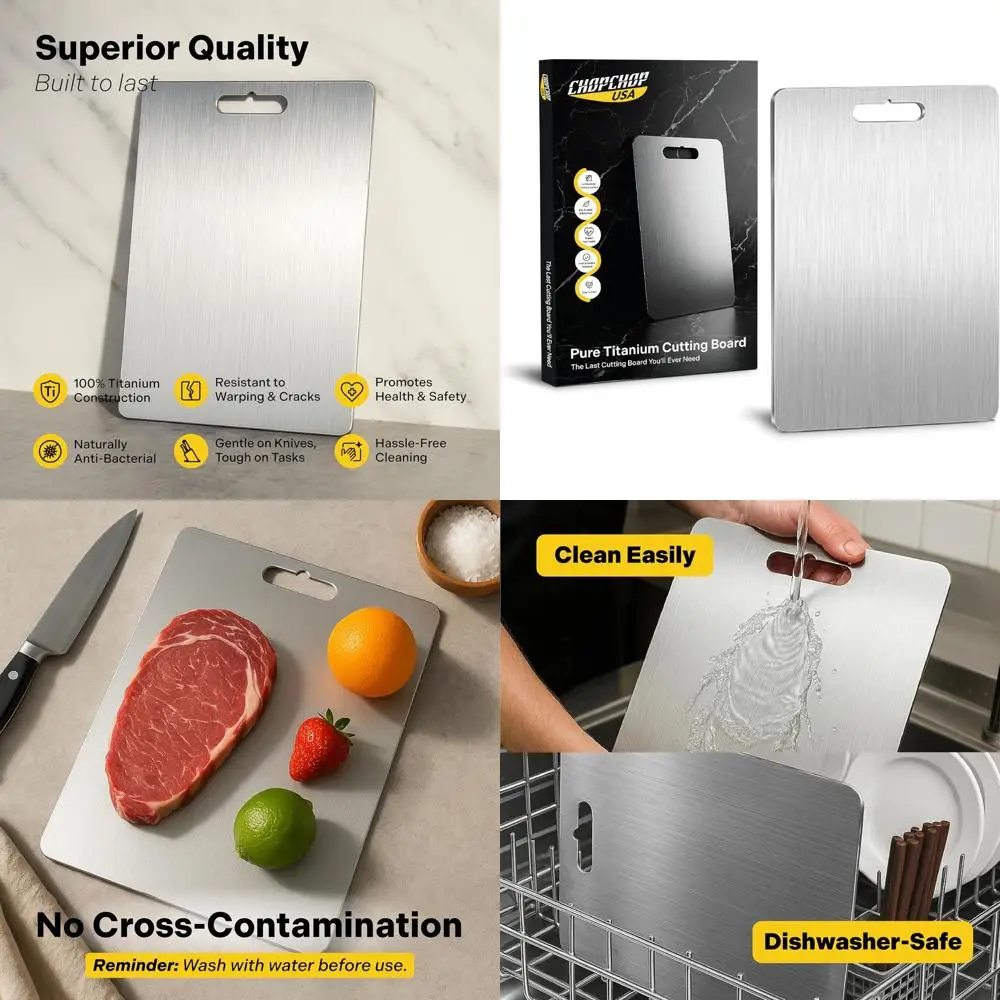 

Pure Titanium Food Grade Cutting Board - Rustproof, Dishwasher Safe, Durable for Kitchen, BBQ, and Camping (Small)