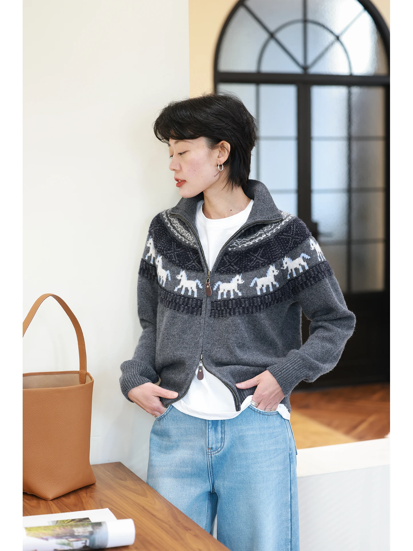 

Women's Knitted Cardigan Woolen Zipper Casual Sle Long Sve Warm Coat Medium Softn Spring Autumn Winter Faion