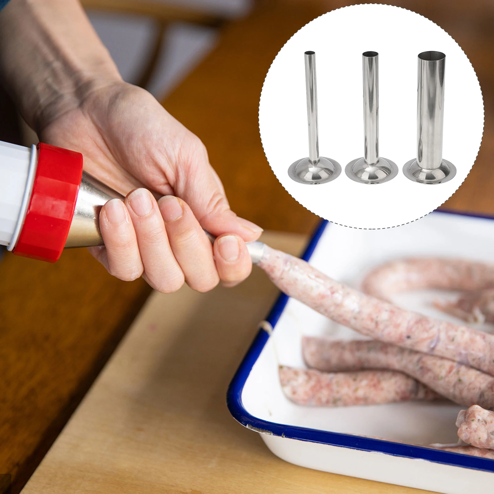 

3 Pcs Sausage Filler Tubes Stuffer Kit Stainless Steel Easy Clean Homemade Meat Tools Kitchen Bar Accessories