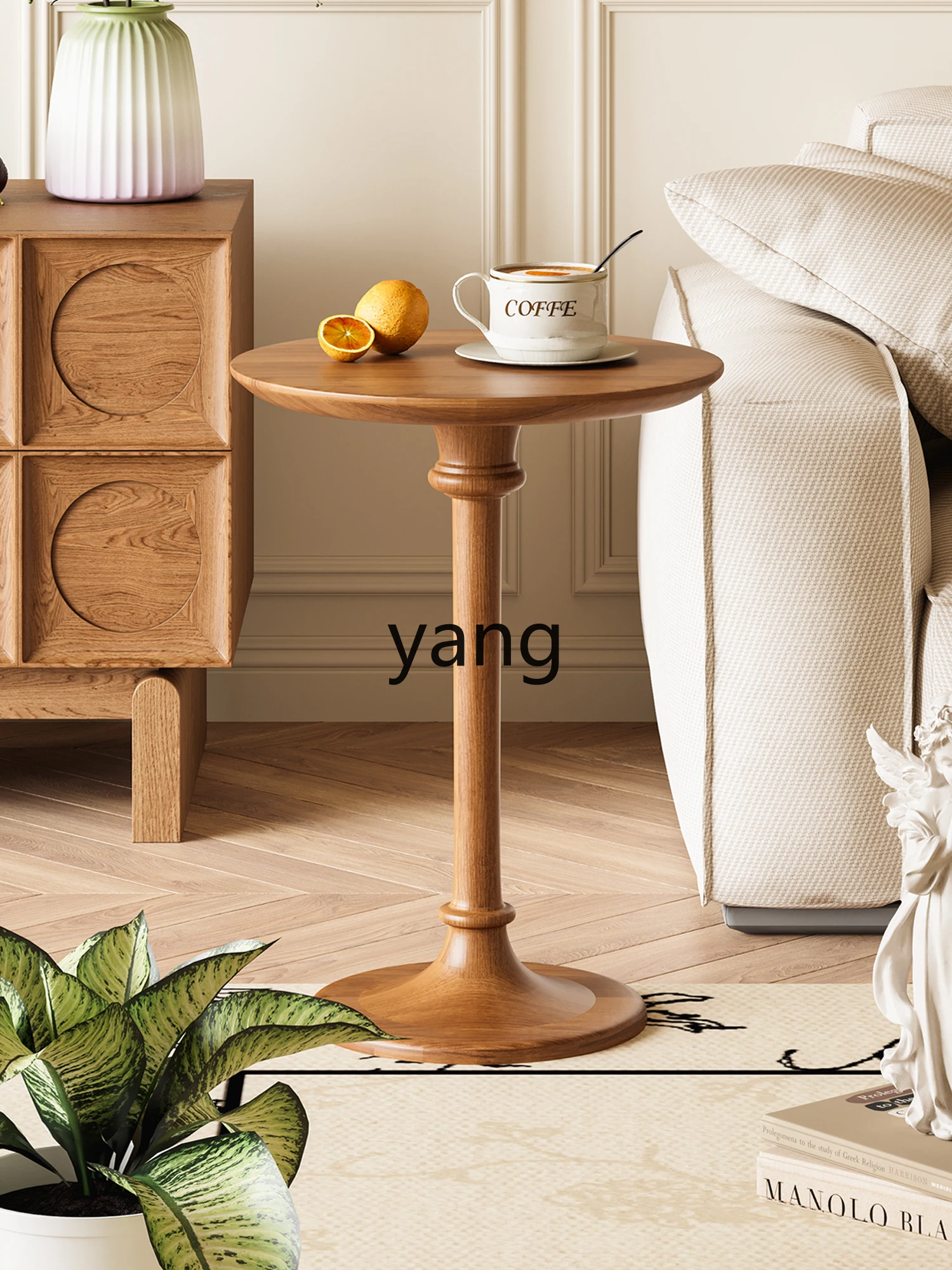 LMM Simple Solid Wood Side Table round Design Living Room Bedroom Sofa Corner Table