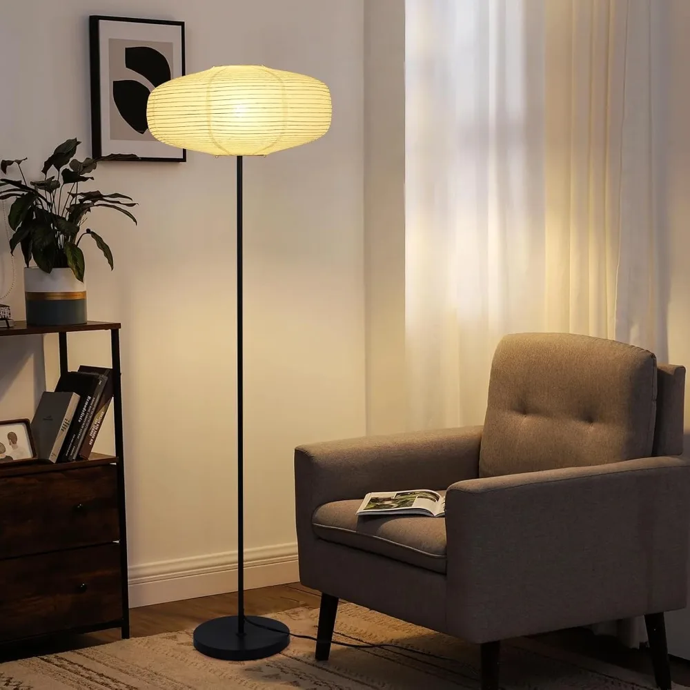 

floor paper lamp, floor lamp for living room with 3 color temperatures led bulb, 58 inch minimalist standing lamps with rice pap