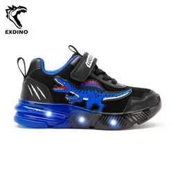 EXDINO 2-6Y Bambini LED Spinosaurus Autunno Light Up Scarpe Dinosauro Ragazzi Piccoli Bambini Outdoor Casual Lampeggiante Scarpe da ginnastica sportive