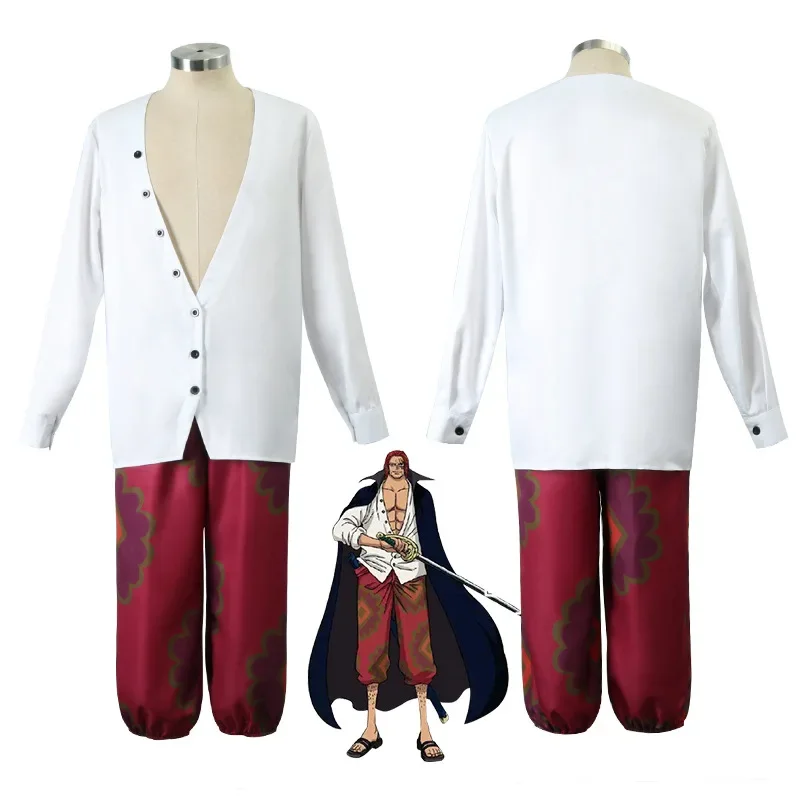 Film Red Shanks Cosplay Anime One Piece COS Costumes Adults Men Cloak Carnival Party Christmas Red Hair Pirates Wig Full Outfit