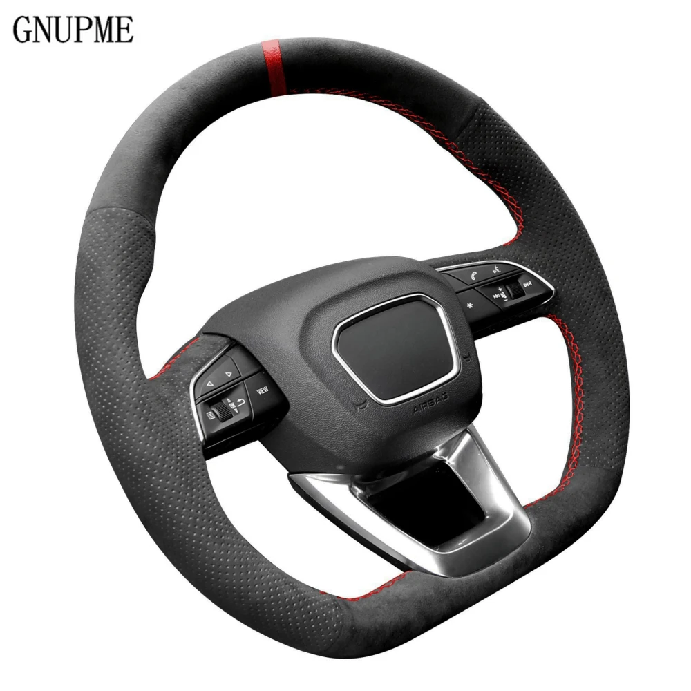 Hand Stitch Suede Car Steering Wheel Braid Cover Fit For Audi Q3 Q5 SQ5 SQ5 Sportback Q7 SQ7 Q8 SQ8 Auto Interior Accessories