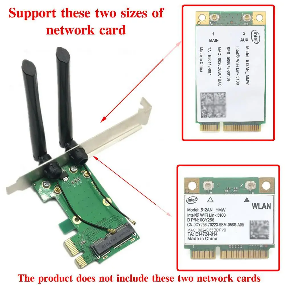 Wireless WiFi Network Card Mini PCIE To PCI-E 1X Desktop Adapter+2 Antenna Computer Components Network Adapter