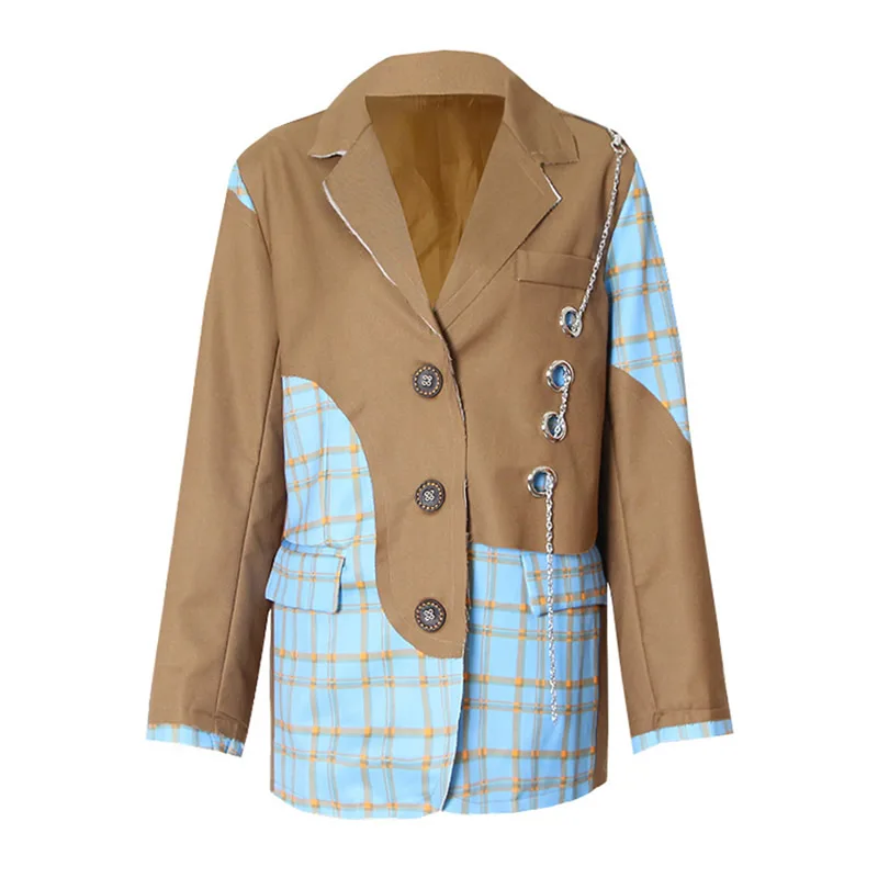 

Новое поступление, женское лоскутное пальто с отложным воротником и длинными рукавами