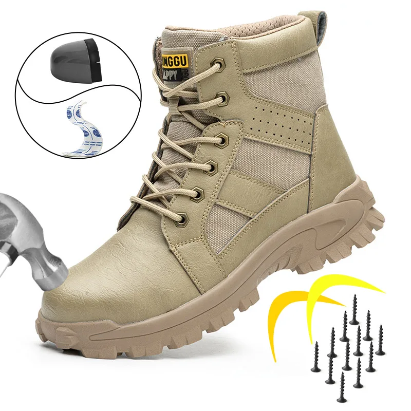 Men Labor Protection Shoes Anti-smash Anti-puncture Safety Shoes Wear-resistant Anti-scalding Steel Toe-cap Protective Shoes
