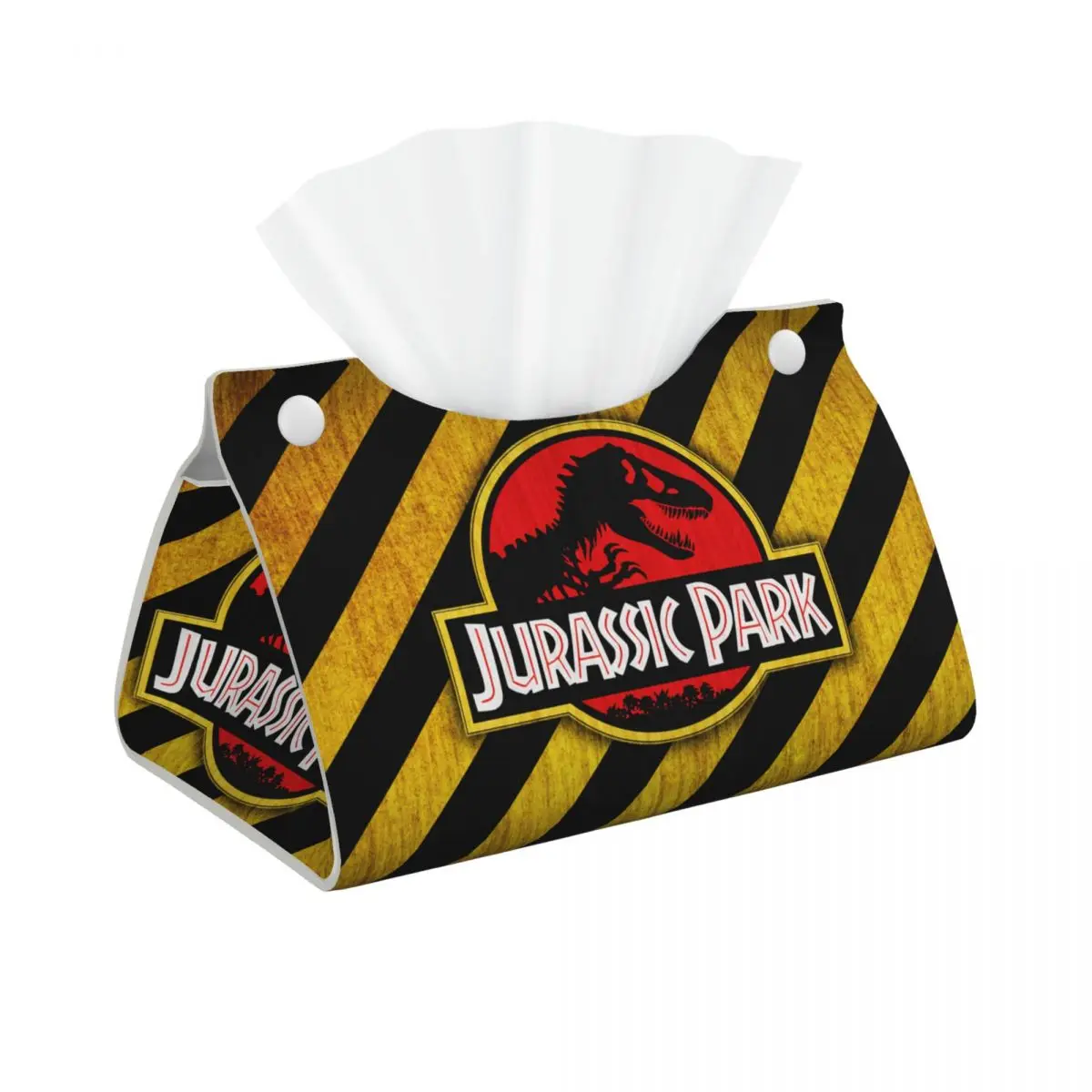 Custom Jurassic Park Logo Yellow Tissue Box Cover PU Leather Rectangular Giant Dinsaur Facial Tissue Box Holder for Bathroom Car