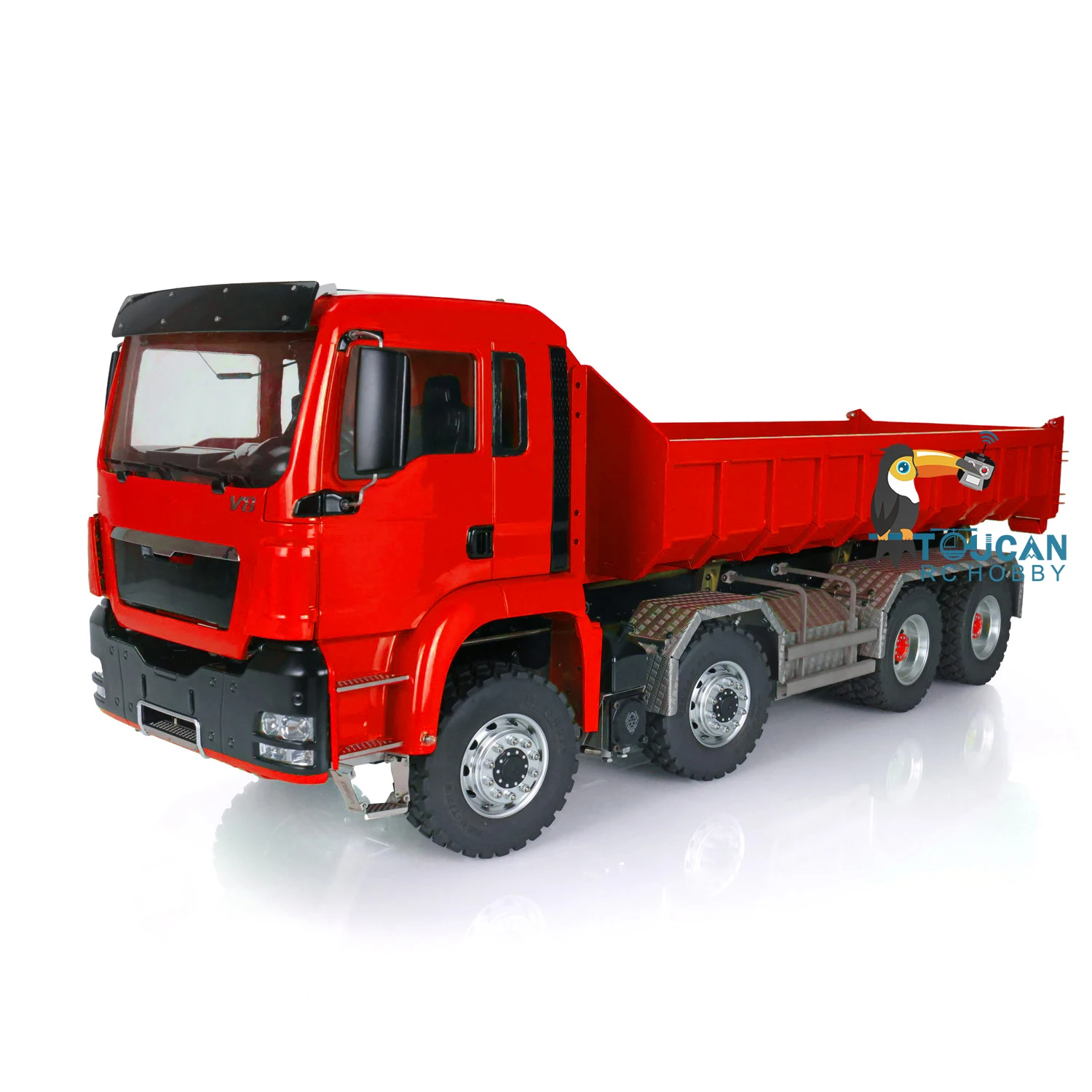 Toys LESU 1/14 Metal TGS 8*8 RC Dumper Roll On/Off Truck Remoted Hydraulic Lifting W/ Sound Light Paint Red Model THZH0479