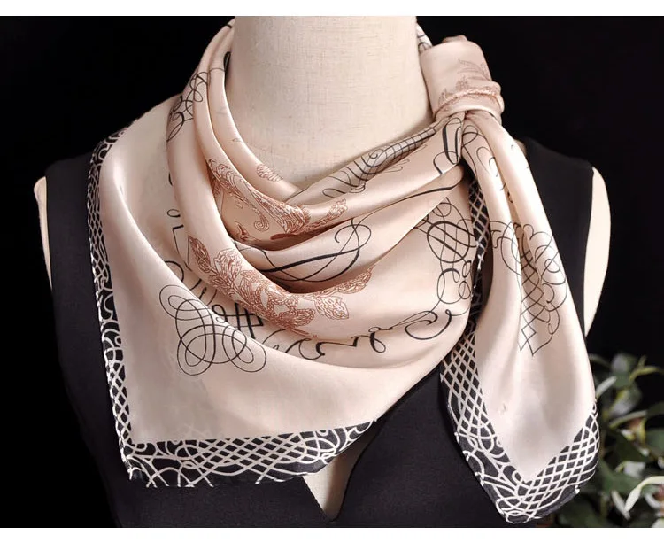 Luxus Apricot Print 70*70cm Seide Quadrat Schal Frauen Weiche Satin Haarband Halstuch Krawatte Weibliche Stirnband Foulard Tasche band Geschenk – Detail 3