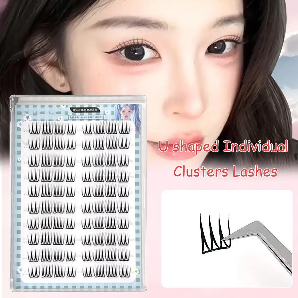 Koreanische U-förmige individuelle Cluster-Wimpern, natürliche Wispy Lash Extension, selbstklebende, wiederverwendbare Wimpern, Comic-Augen-Make-up – Detail 10
