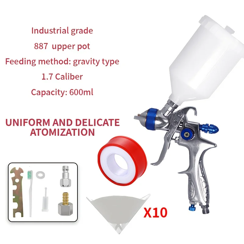 

H887 Spray Gun Full Kit HVLP 1.4mm Car Paint Gun with Adaptor/Air Regulator/10PCS 600cc Paint Mixing Cups For Cars Painting