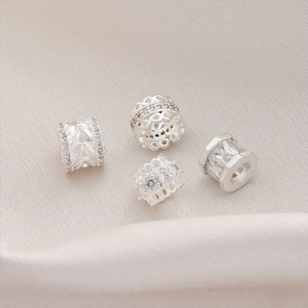 Copper-plated Thick Silver-inlaid Zircon Large Hole Barrel Bead Spacer DIY Bracelet Pendant Jewelry Accessories