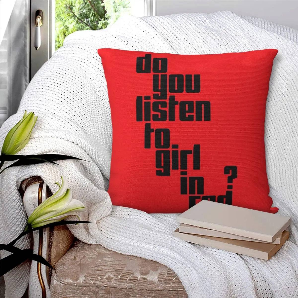 Do You Listen To Girl In Red Square Pillowcase Pillow Cover Polyester Cushion Zip Decorative Comfort Throw Pillow for Home Sofa