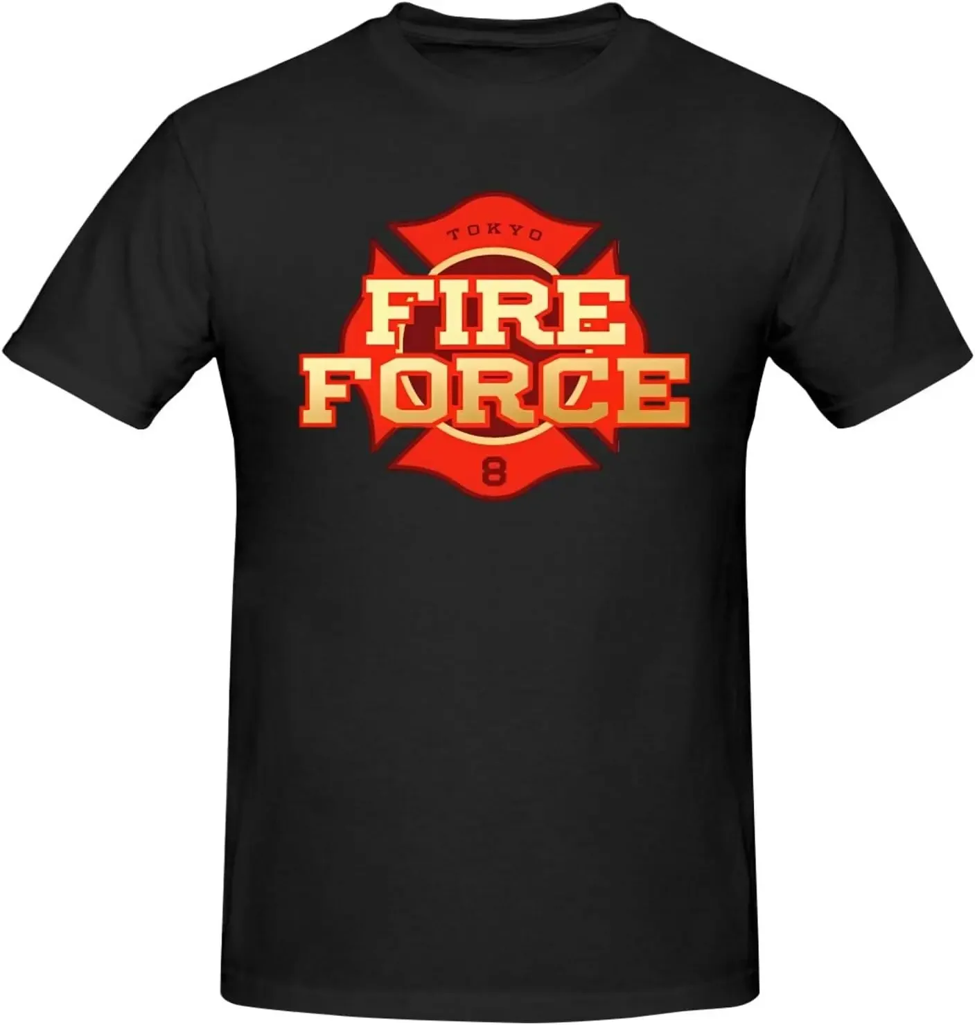 

Fire Anime Force Shirt Men's Custom Breathable Cotton Short-Sleeved Tshirt Fashion Crew Neck Tees Tops Black