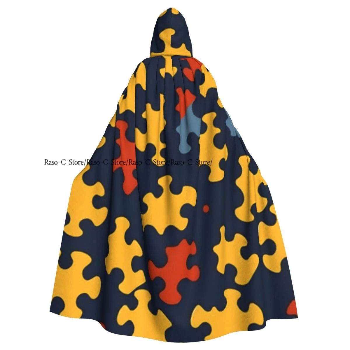 Unisex Witch Party Reversible Hooded Adult Vampires Cape Cloak Colored Puzzle Pieces