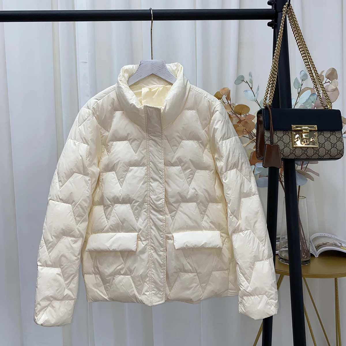 سترة قصيرة أنيقة من ريش البط الأبيض للنساء، معطف خفيف الوزن بياقة عالية على الطراز الكوري، إصدار جديد لفصلي الخريف والشتاء #3