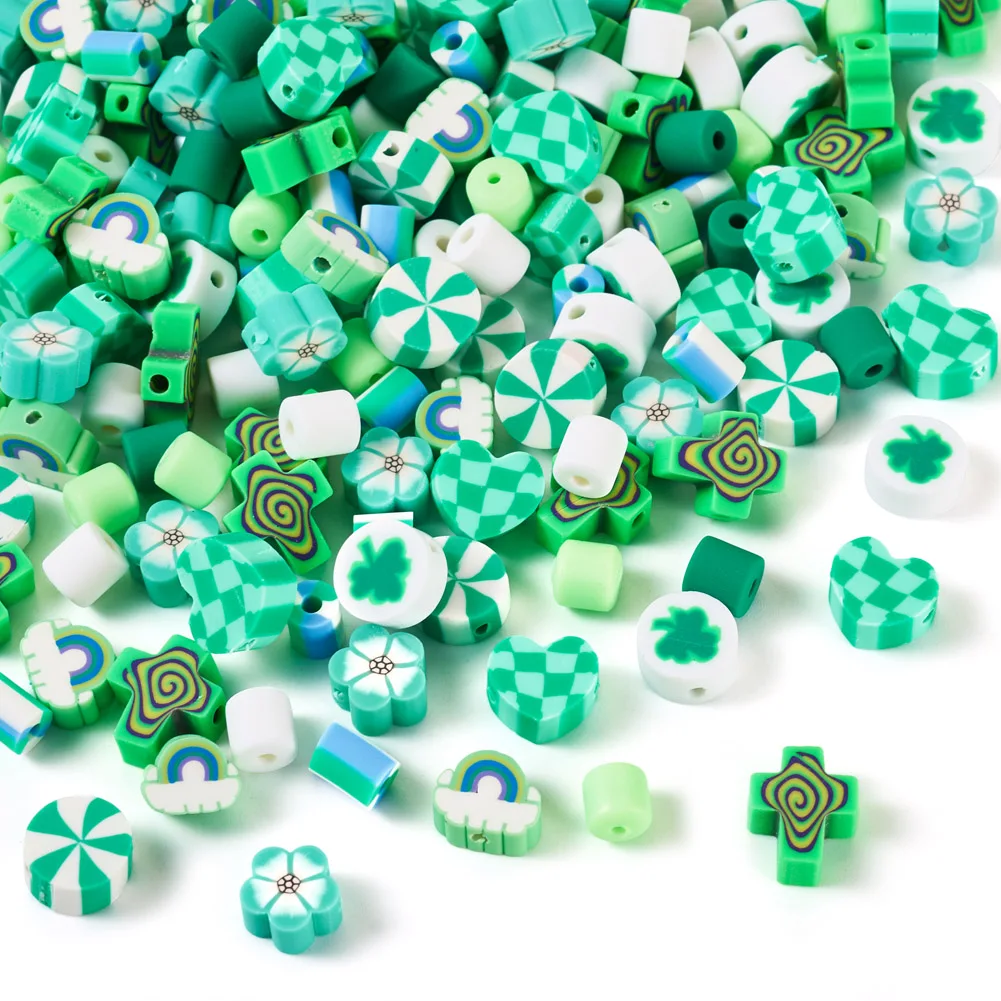 200Pcs Saint Patrick's Day Polymer Clay Beads Spring Green Theme Handmade Loose Bead for Jewelry Making Bracelet DIY Accessories