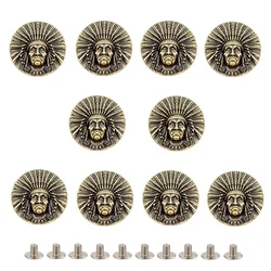 10pcs Indian Tribal Chief Head Concho Western Style Horse Saddle Decorative Buckle Ornament for Leathercraft Belt Hats Wallet