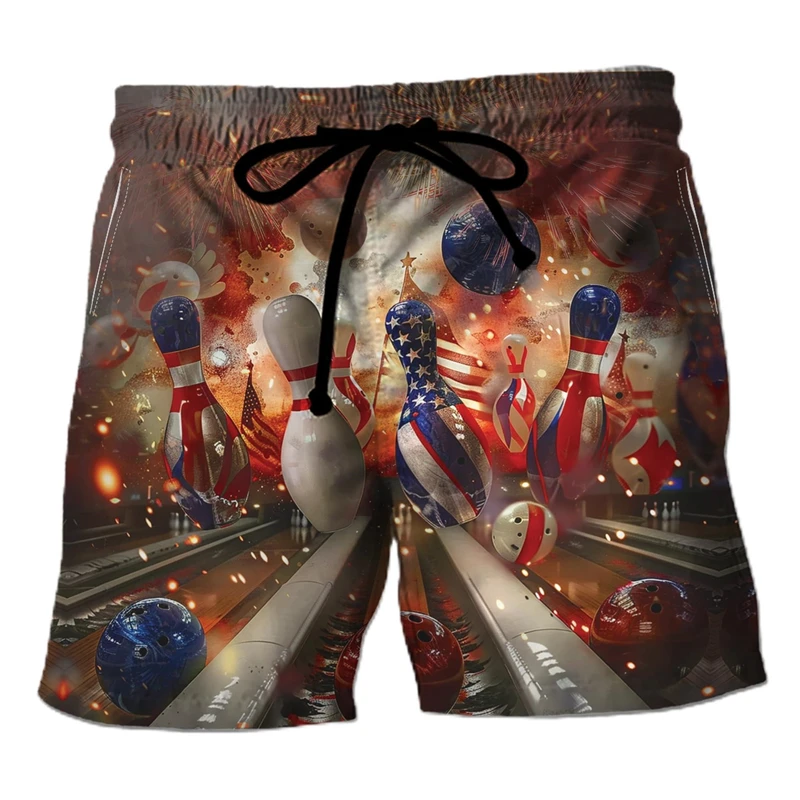 Fashion Bowling Graphic Short Pants For Men Casual Summer Vacation 3D Printed Sports Beach Shorts Loose Quick Dry Swim Trunks