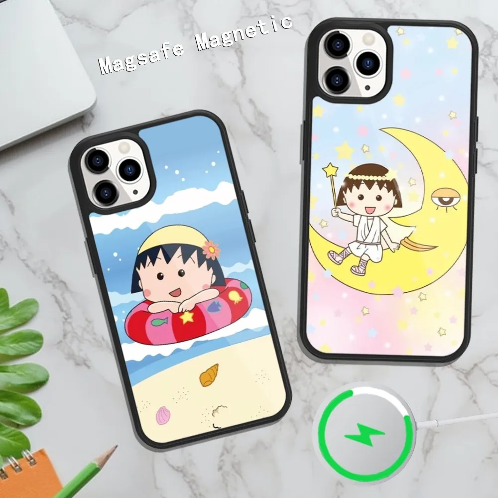 Cute Anime Chibi Maruko chan Phone Case For iPhone Magsafe Magnetic 15 14 13 12 11 Plus Pro Max Wireless Charging