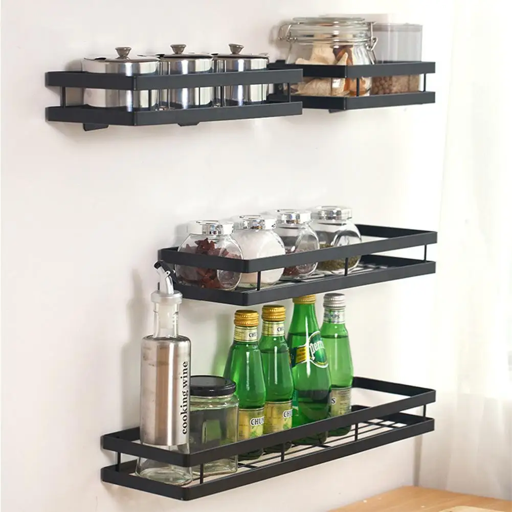 Kitchen Storage Shelf Wall-mounted Spice Rack Space Punch-free Multifunctional Kitchen Shelf Household Items Kitchen Organizer