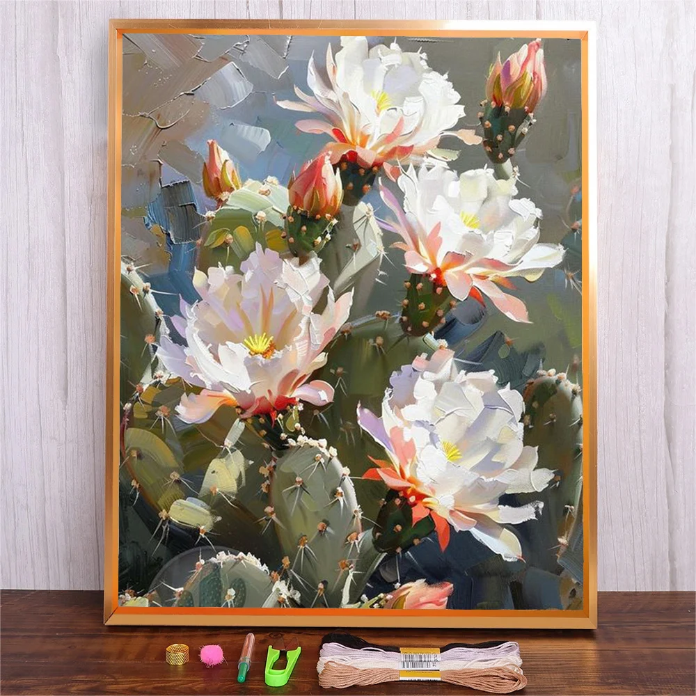 

Diy Embroidery Needlework Sets Cactus Flower Full Printed Canvas Cotton Thread Cross Stitch Kits Home Decoration Wall Art Crafts