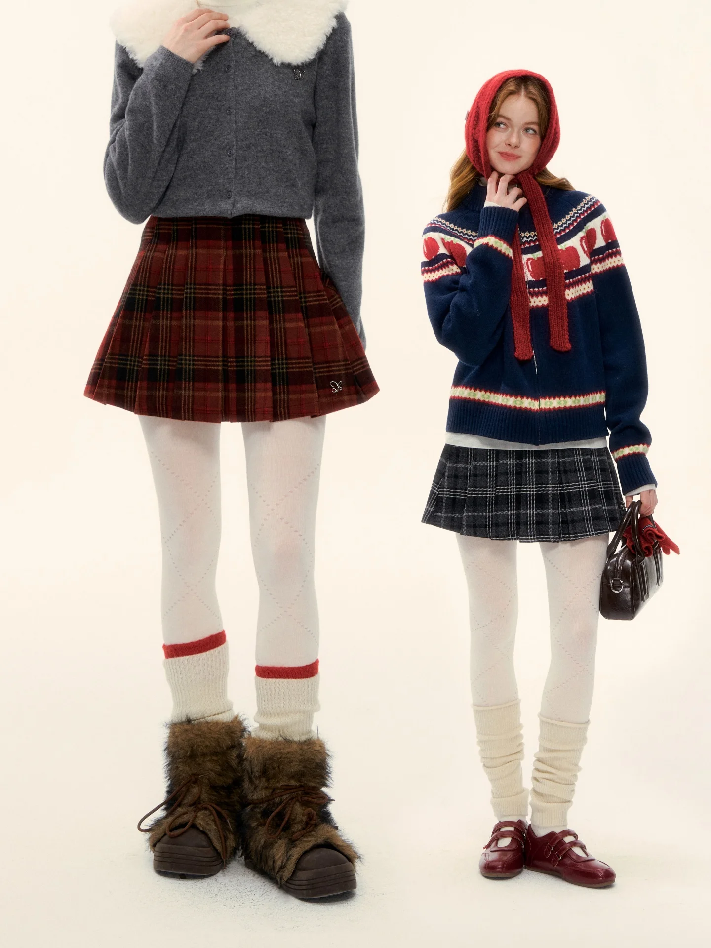 

AsGony Cisas New Year Vintage Red Plaid Woolen Pleated Skirt Slimming ort Skirt High Waist Non-Stretch Casual Wear