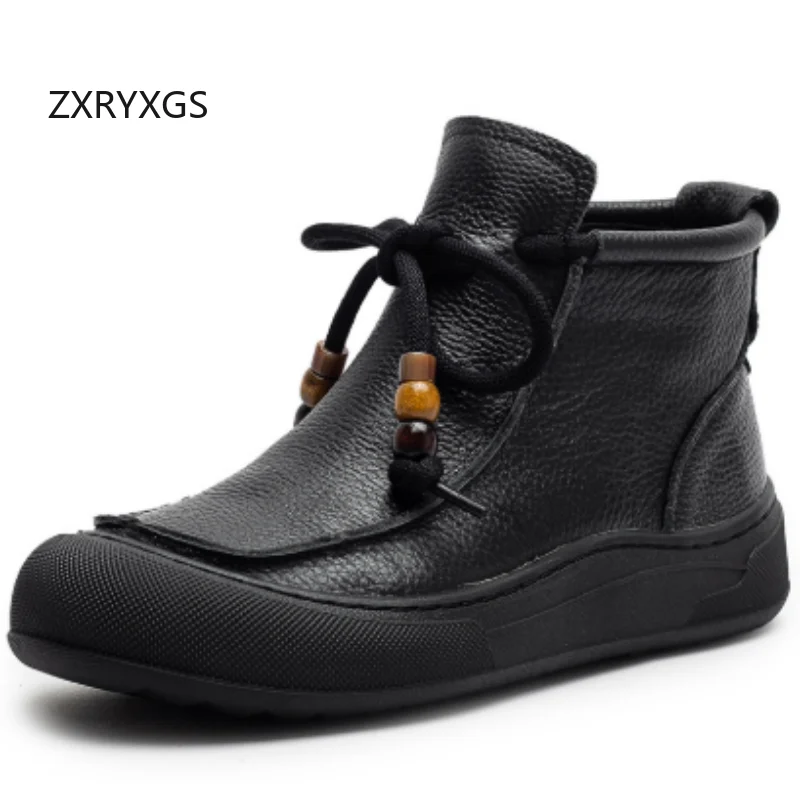 

ZXRYXGS классические женские кожаные ботинки из натуральной воловьей кожи в стиле ретро, модные повседневные кроссовки, осень-зима 2021, мягкие модные ботинки на плоской подошве