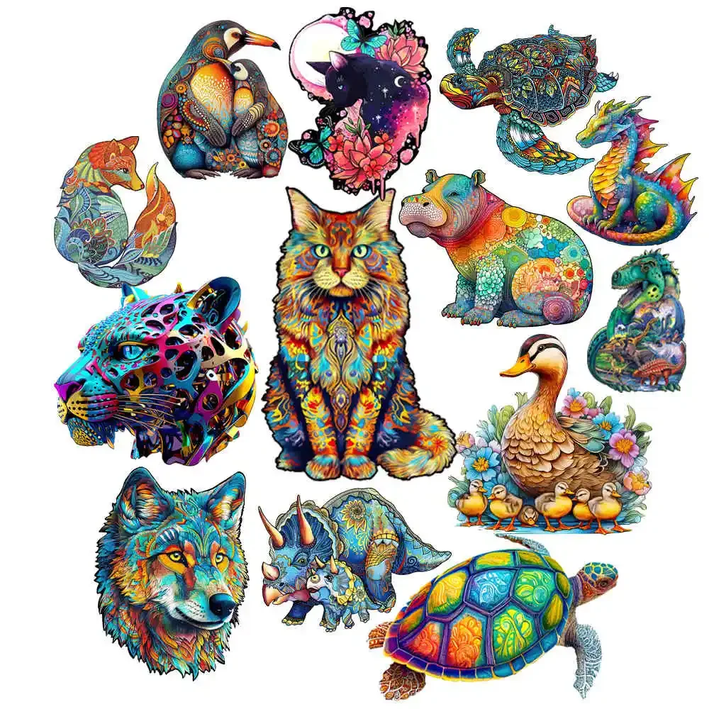 ตัวต่อไม้ 300 ชิ้น รูปสัตว์ จิ๊กซอว์สำหรับผู้ใหญ่และเด็ก ปริศนาสิงโตลึกลับ ของขวัญวันหยุด เกมส์เสริมสร้างปฏิสัมพันธ์ ของเล่น จิ๊กซอว์ไม้