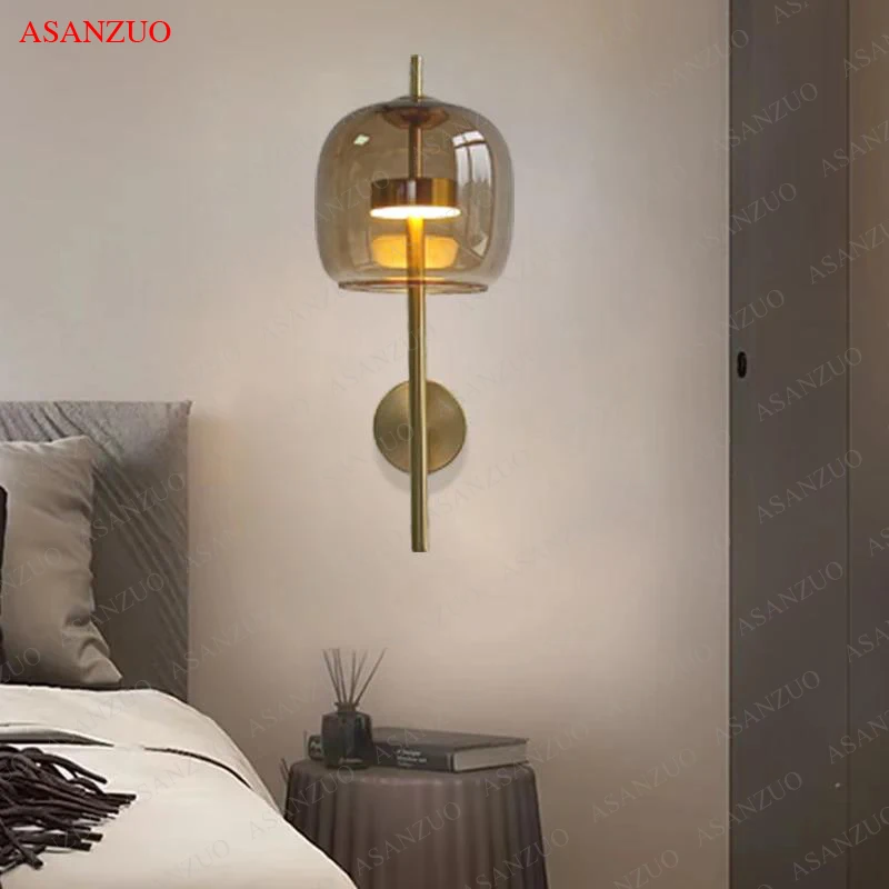 Modern Led Creative Glass Wall Lamps Study Bedroom Living Room Bedside Decor Light Warm Luxury Bedside Sconce Lamp Lighting
