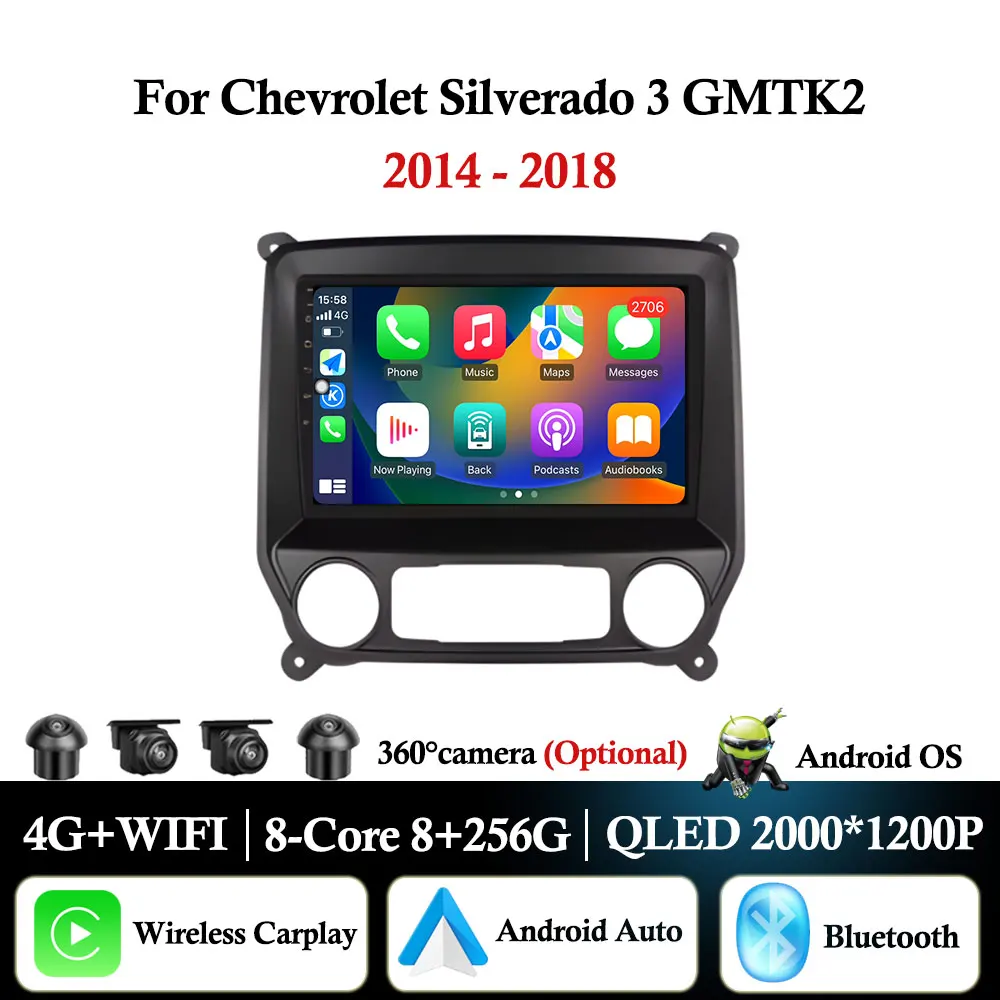 Car Radio Multimedia Player For Chevrolet Silverado 3 GMTK2 2014 2015 2016 2017 2018 Android Auto Carplay WiFi GPS Navigation