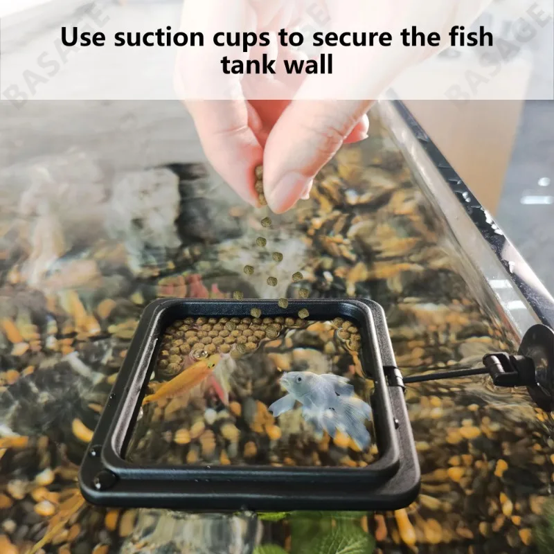 Aquarium Feeding Ring Fish Tank Station Floating Food Tray Feeder Square Circle Accessory Fish Foods Feeder Suction Cup Black image 3