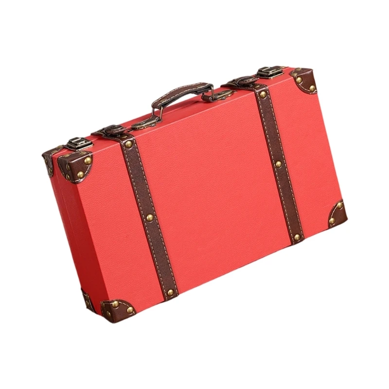 Elegant Retro Suitcases Reinforced Leather Handle Two Sizes for Home Storage and Decorative Display 15UB