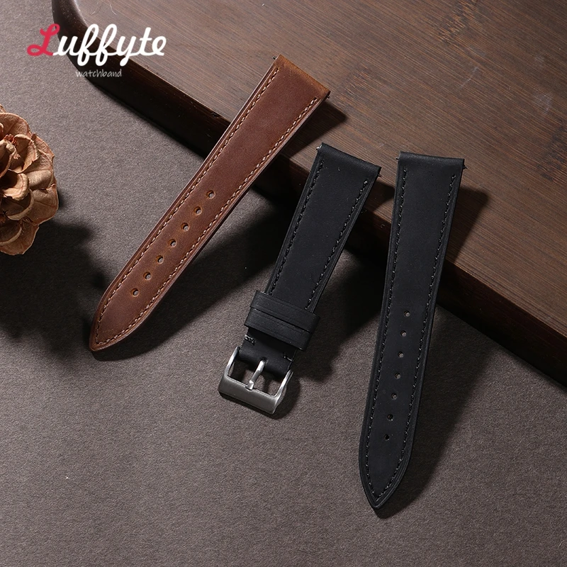 Retro Crazy Horse Cowhide Watch Strap 18 19 20 21 22mm Casual Comfortable Watch Accessories Watch Watchband