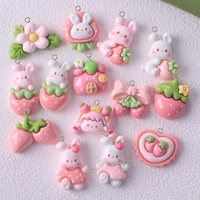 10Pcs Kawaii Rabbit Strawberry House Resin Charms Lovely Cartoon Animals Pendants for Earrings Keychains DIY Jewelry Make